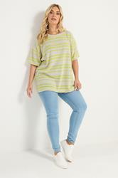 YOURS Plus Size Women's Green Striped Knitted Boxy T-Shirt | Yours Clothing 2