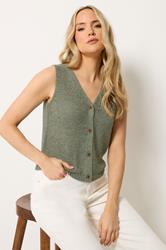 LTS Tall Women's Sage Green Button Knitted Vest Top | Long Tall Sally 1