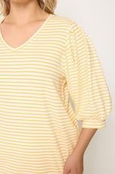 YOURS Plus Size Yellow Stripe Balloon Sleeve Top | Yours Clothing 4