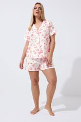 LIMITED COLLECTION Plus Size Set White Mixed Shirt & Short Pyjama | Yours Clothing 1