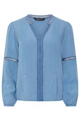 M&Co Petite Blue Lace Trim Pintuck Blouse