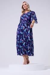 YOURS LONDON Plus Size Blue Floral Pleated Maxi Dress | Yours Clothing 1