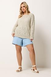 YOURS Plus Size Natural Brown Pointelle Stitch Jumper | Yours Clothing 1
