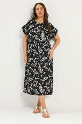 YOURS Plus Size Black Floral Frill Sleeve Maxi Dress | Yours Clothing 1