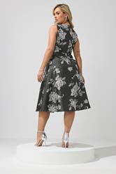 YOURS LONDON Plus Size Black Floral Premium Satin Jacquard Midi Dress | Yours Clothing 2