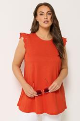YOURS Plus Size Orange Broderie Frill Vest Top | Yours Clothing 3