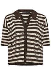 LIMITED COLLECTION Curve Chocolate Brown Stripe Crochet Shirt