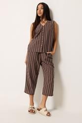 M&Co Petite Chocolate Brown Stripe Button Front Vest Top | M&Co 1