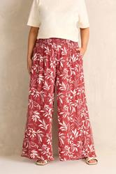 EVANS Plus Size Orange Leaf Print Shirred Waist Trousers | Evans 3