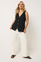 YOURS Plus Size Black Button Front Waistcoat | Yours Clothing 1