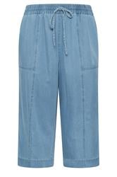 EVANS Curve Mid Blue Cropped Pull On Cotton Trousers