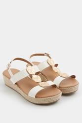White Hammered Disk Wedge Sandals In Wide E Fit
