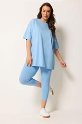 YOURS Plus Size Light Blue Crop Leggings | Yours Clothing 1