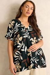 EVANS Plus Size Black Leaf Print Pleat Top | Evans 3