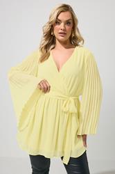 YOURS LONDON Plus Size Yellow Pleat Sleeve Wrap Top | Yours Clothing 3