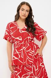YOURS Plus Size Red Floral Print Puff Sleeve Top | Yours Clothing 3