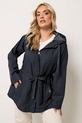 YOURS Plus Size Navy Blue Stripe Lined Hooded Jacket | Yours Clothing 2