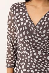 M&Co Petite Chocolate Brown Polka Dot Mesh Sleeve Wrap Top | M&Co 4