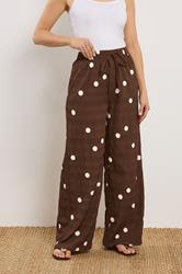 LTS Tall Women's Chocolate Brown Polka Dot Wide Leg Trousers | Long Tall Sally 1