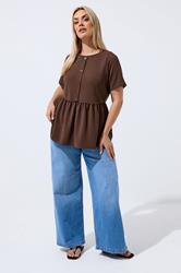 LIMITED COLLECTION Plus Size Chocolate Brown Peplum Top | Yours Clothing 1