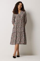 M&Co Black & Pink Floral Tiered Midi Dress | M&Co 1