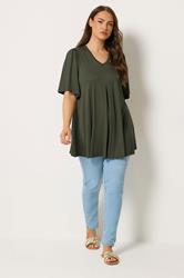 YOURS Plus Size Khaki Green Pleat Front Top | Yours Clothing 1