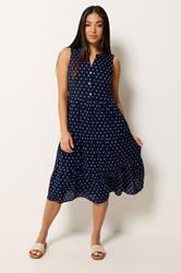 M&Co Petite Navy Blue Dobby Sleeveless Tiered Midi Dress | M&Co 1