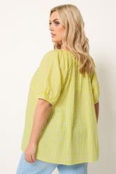 YOURS Plus Size Yellow Gingham Puff Sleeve Blouse | Yours Clothing 2