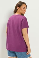 YOURS Plus Size Purple Beaded Daisy T-Shirt | Yours Clothing 2