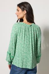 M&Co Green Floral Trim Detail Tie Neck Blouse | M&Co 4