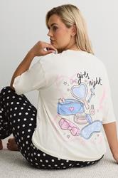 YOURS Plus Size Ivory White 'Girls Night' Polka Dot Pyjama Set | Yours Clothing 1