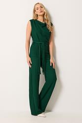LTS Tall Women's Set Forest Green Textured Belted Top & Wide Leg Trousers | Long Tall Sally 3