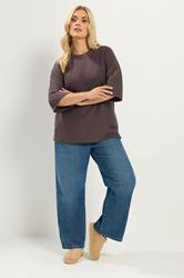 YOURS Plus Size Chocolate Brown Crew Neck Knitted Jumper | Yours Clothing 2
