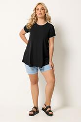 YOURS Plus Size Black Contrast Stitch Swing T-Shirt | Yours Clothing 1