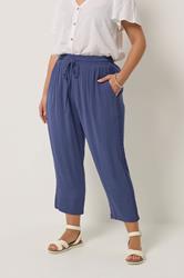YOURS Plus Size Blue Crochet Side Crop Trousers | Yours Clothing 3