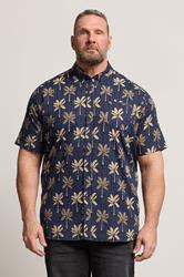 D555 Big & Tall Navy Blue Geometric Print Jacquard Shirt | BadRhino 3