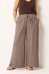 YOURS Plus Size Natural Brown Wide Leg Textured Trousers | Yours Clothing 1