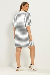 YOURS Plus Size White Striped Balloon Sleeve Mini Dress | Yours Clothing 2