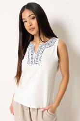 M&Co Petite White & Navy Embroidered Cotton Vest Top | M&Co  3