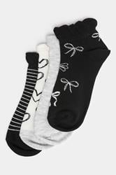YOURSET 4 PACK Plus Size Black Bow Print Trainer Liner Socks | Yours Clothing 3