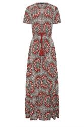 LTS Tall Rust Orange Tile Print Tie Waist Maxi Dress