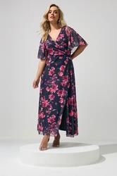 YOURS LONDON Plus Size Navy Blue Floral Angel Sleeve Maxi Dress | Yours Clothing 3