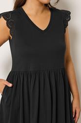 YOURS Plus Size Black Broderie Anglaise Peplum Dress | Yours Clothing 4