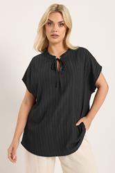 YOURS Plus Size Black Textured Frill Neck Top | Yours Clothing 3