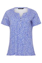 M&Co Blue Leaf Print Cotton Henley Top