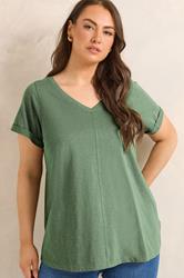 EVANS Plus Size Soft Khaki V-Neck Cotton T-Shirt | Evans 3