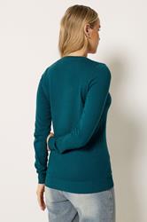 LTS Tall Women's Teal Blue Knitted V-Neck Jumper | Long Tall Sally 2