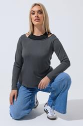 LIMITED COLLECTION Plus Size Grey 2-In-1 Ribbed Long Sleeve T-Shirt | Yours Clothing 1