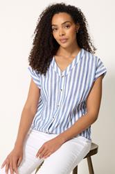 M&Co Blue Stripe Cotton Button Blouse | M&Co 3