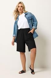 YOURS Plus Size Black Pull on Jersey Shorts | Yours Clothing 1